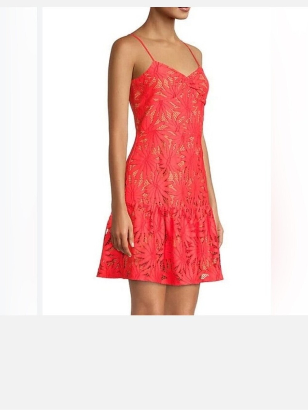 Micheal Kors  Deep Orange  Lace Slip Dress with Spaghetti Straps